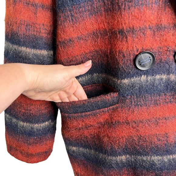 Rino & Pelle Maily Wool Blend Striped Oversized Coat Jacket Brown Black 40 - Picture 4 of 7